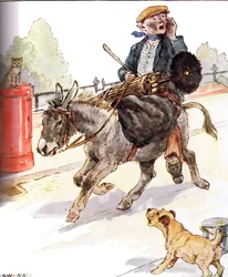 "Sain uuden mestarin, nuokaisijan", kuvitus "The Naughty Neddy Bookista", julkaisija Thomas Nelson und Sons, 1920-luku